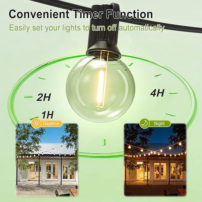 Outdoor-String-Lights-Patio-LED-Light-Outside 300FT Waterproof Dimmer Remote Outdoor Lighting with 3 Modes G40 Globe Plastic LED Bulbs Hanging Lights Connectable for Backyard Yard Porch Party