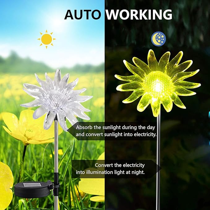 Outdoor Solar Garden Stake Lights 3 Pack- Color Changing LED Stake Lamp In-ground Landscaping Lights for Garden Patio Yard Lawn Pathway Flower Bed Decorations Figurine Lily Sun Flower and Dandelion