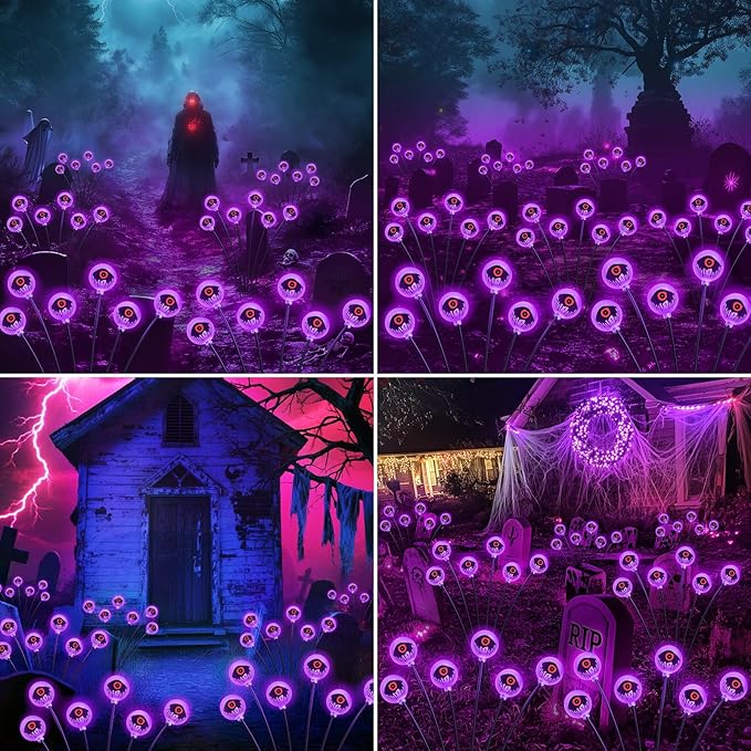 Halloween Decorations Outdoor Solar Eyeball Lights Purple: 6 Pack 36 Led Scary Halloween Lights Decoration, Waterproof Solar Yard Light Swaying Outside Decor for Pathway, Law, Party Gifts