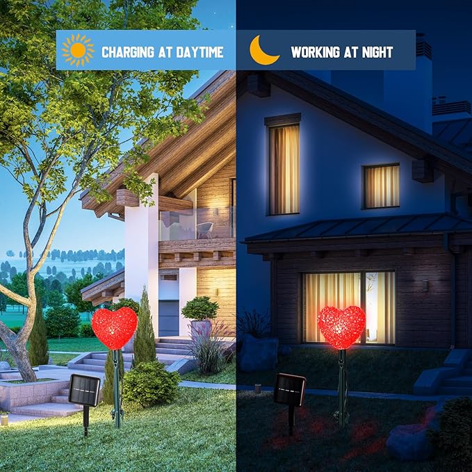 Valentine's Day 36ft Solar Stake Lights with 16 LED Lighted Heart Light Outdoor Waterproof Decorations with 3 Modes for Walkway Lawn Patio