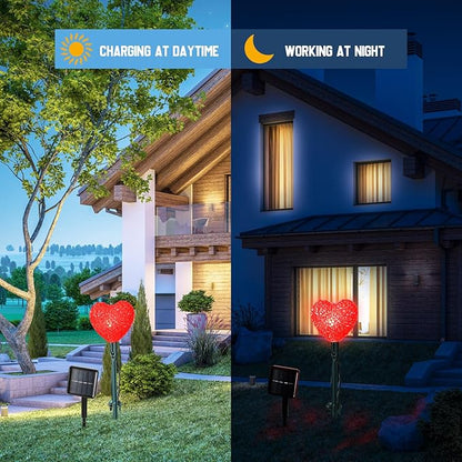 Valentine's Day 36ft Solar Stake Lights with 16 LED Lighted Heart Light Outdoor Waterproof Decorations with 3 Modes for Walkway Lawn Patio