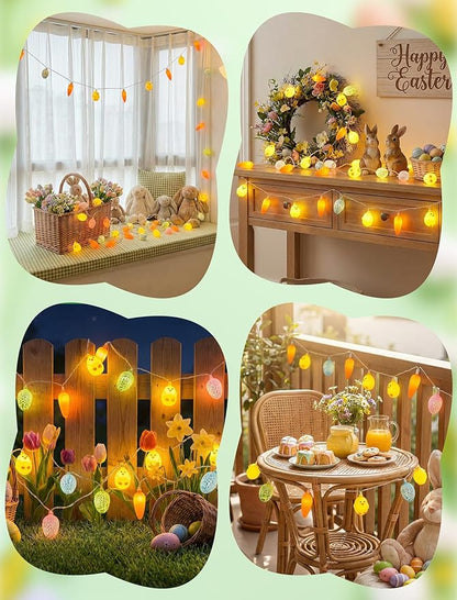 8.5Ft Outdoor Easter String Lights with 10 Cracked Egg, Chick & Carrot LED Decorative Lights for Spring & Easter Decor, Hanging Spring Themed Party Lights for Indoor & Outdoor Holiday Patio Garden