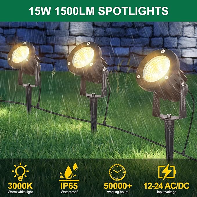 15W Low Voltage Landscape Lights LED Landscape Lighting with Connectors and Spike Stand, 12V 24V Outdoor Spotlights | Lumora