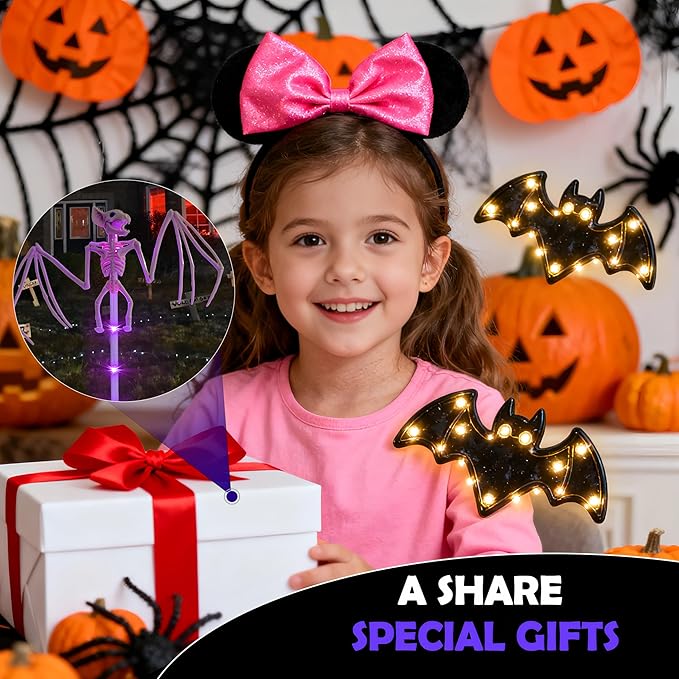2Pack Halloween Outdoor Solar Garden Light 3D Terrifying Bat Purple Light Pole, Halloween Path Light, Suitable for Courtyard, Garden, and Party Decoration