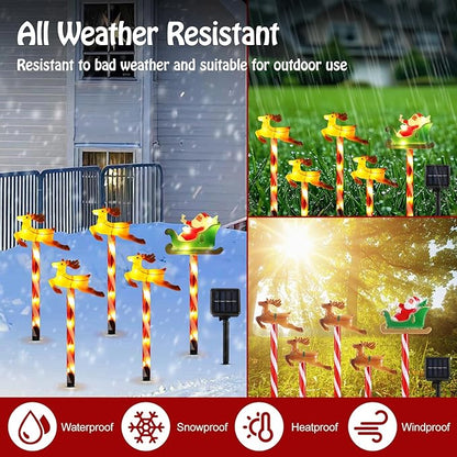 Lewondr Solar Christmas Pathway Lights, 5 PCS Solar Christmas Decorations Outdoor with 2 Lighting Modes, Santa Claus and Reindeer Lights with Garden Stake, Waterproof Garden Yard Patio Holiday Decor