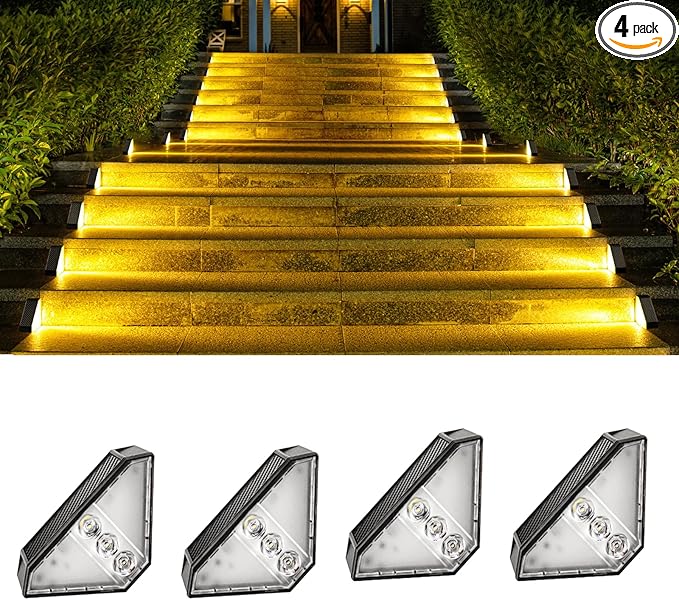4 Pack Solar Stair Lights, Solar Step Lights Outdoor Waterproof IP65, LED Outdoor Step Light Decor for Garden Stair, Deck, Front Step, Front Porch, and Patio