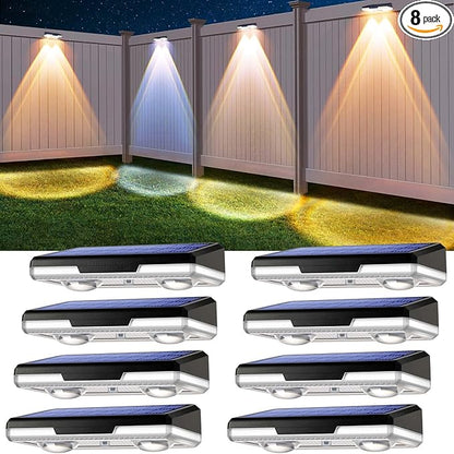 Solar Fence Lights Outdoor Waterproof 3000K 4000K 6000K 50 Lumens Lens LED Dusk to Dawn for Outside Deck Wall Step Patio Yard Railing Pool Garden 8 Pack