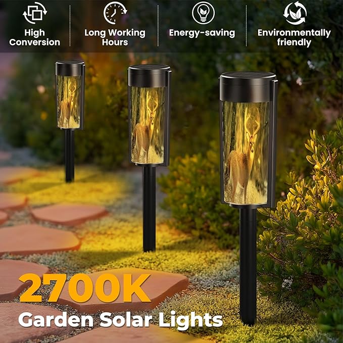 8 Pack Solar Pathway Lights Outdoor Waterproof Whitetail Deer Buck Standing Snow Solar Garden Lights LED Landscape Lighting for Yard Walkway Lawn Garden Decor