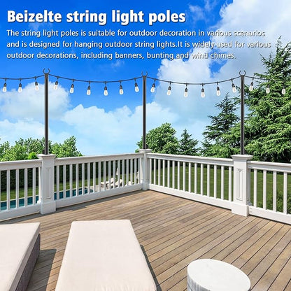 2 Pack 5Ft String Light Poles,Outside String Lights,Outdoor Light Poles,Metal Poles Stand for Patio,Backyard,Deck