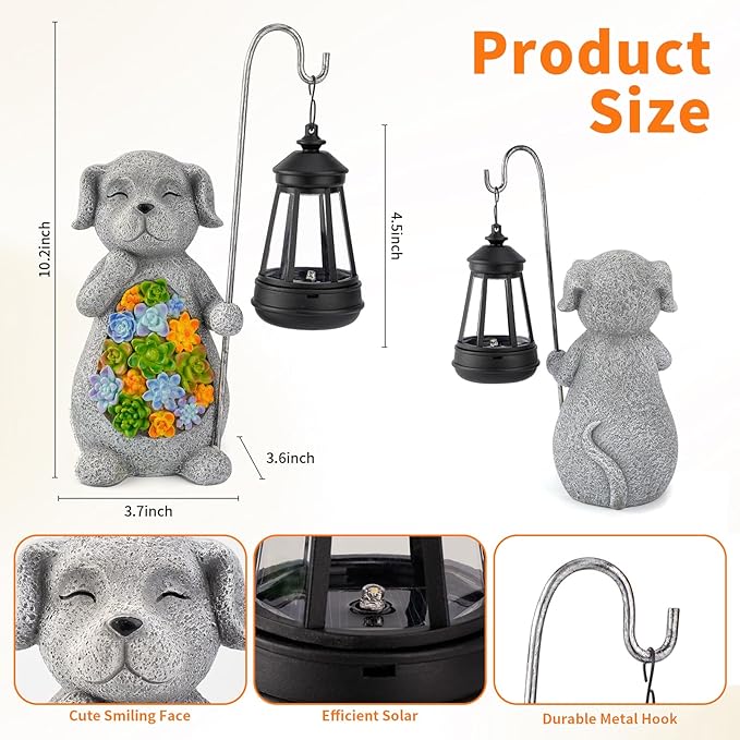 Solar Dog Garden Statue with Lantern – Waterproof Resin Outdoor Decor for Yard, Lawn, Flower Bed, Backyard, Front | Lumora