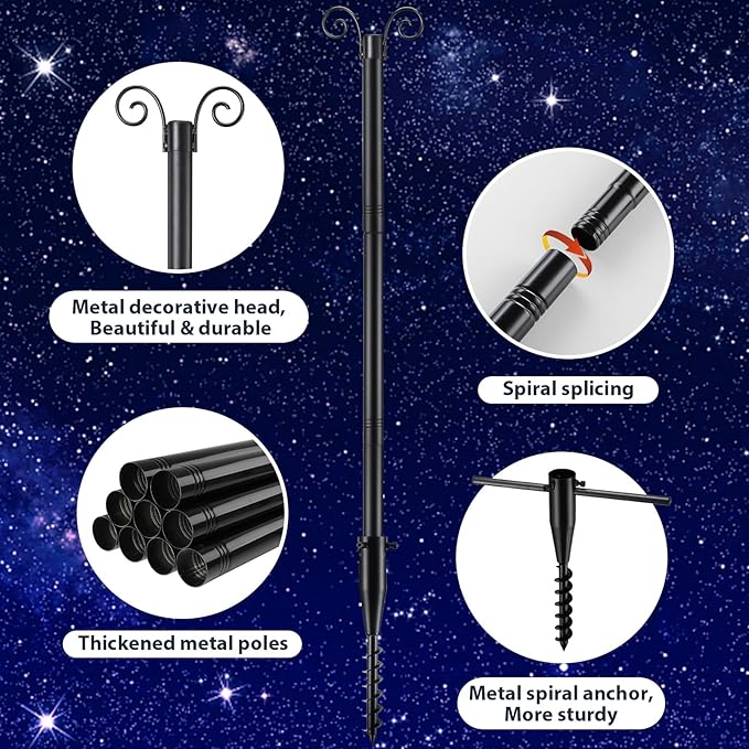 10FT String Light Poles with Spiral Ground Stakes, 38mm Adjustable Height Rustproof Metal Posts for Garden Lawn | Lumora