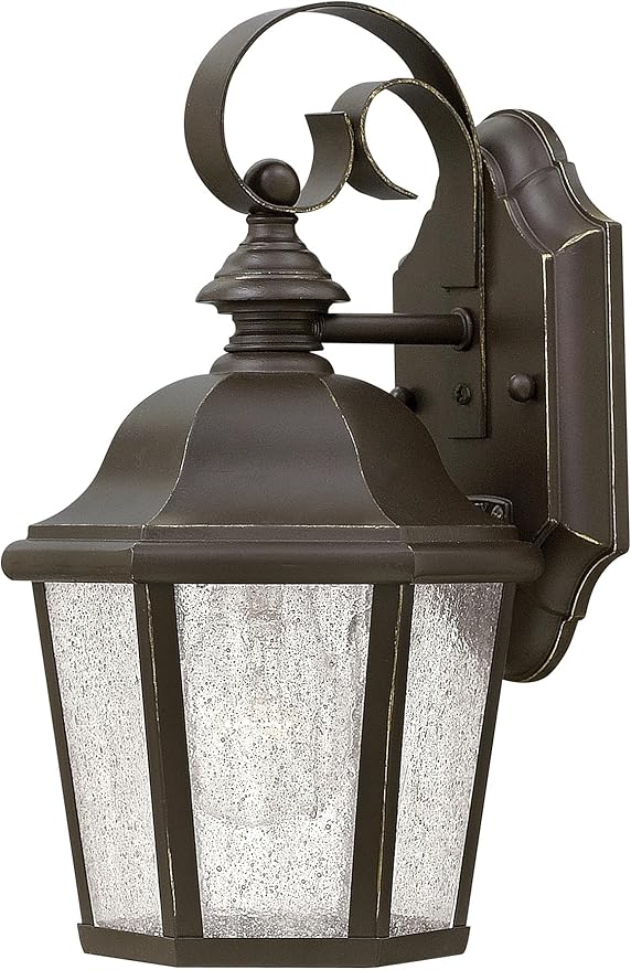Hinkley Edgewater Small Wall Mount Outdoor Lantern - Aluminum, Clear Seedy Glass, Traditional - Oil Rubbed Bronze | Lumora