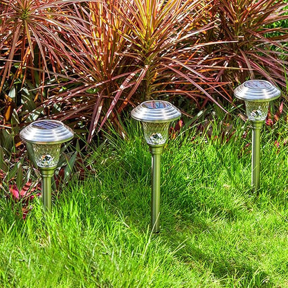 2pcs Solar Garden Lamp Stainless Steel Glass Landscape Lawn Light Outdoor Pathway Lighting for Patio Yard