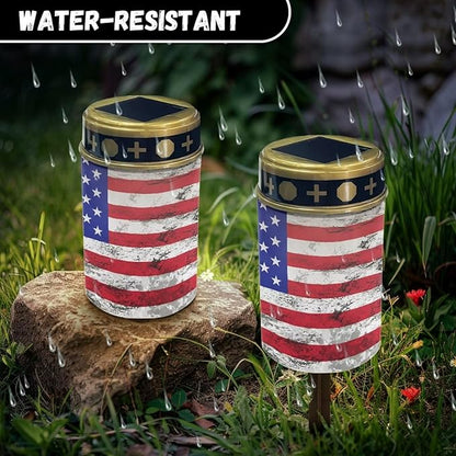 American Flag Solar Lights Outdoor Waterproof Solar Garden Light Patriotic Solar Lights for Outside Yard Path Walkway Driveway Solar Garden Lights Yard Pathway Garden Decor