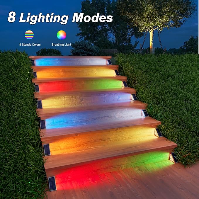 VOLISUN Solar Stair Lights 6 Pack, 7 Fixed Colors, Solar Step Lights Outdoor Waterproof IP67, LED Outdoor Step | Lumora