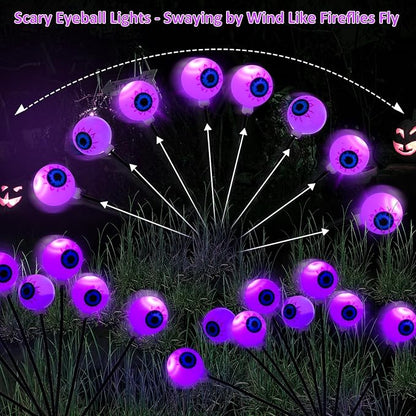 4 Pack Halloween Decorations Outdoor Lights - 32LED Solar Scary Eyeball Pathway Light Swaying by Wind, Waterproof Solar Halloween Stake Lights for Garden Porch Lawn Pathway (Purple)