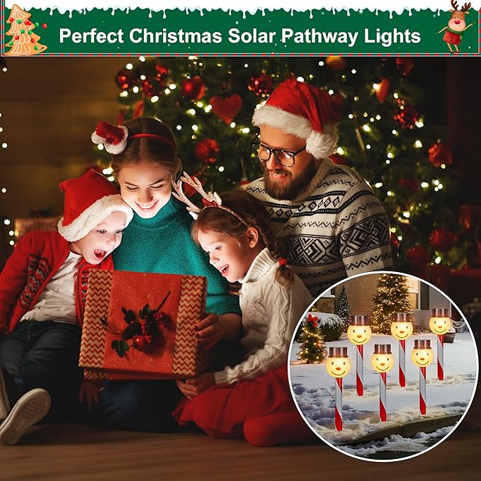 6PK Christmas Solar Pathway Lights Outdoor Christmas Decorations - Snowman LED Solar Lights Outdoor Christmas Decor, Xmas Decorations Outdoor for Yard Garden Lawn Walkway Driveway Decor, Warm White