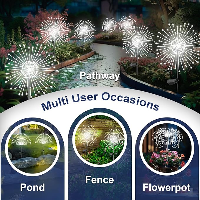Solar Garden Lights Outdoor, 4 Pack 120 LED Twinkling Firework Lights Decorative with 2 Modes, Outdoor Waterproof | Lumora