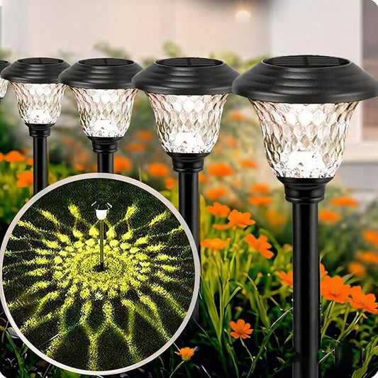 Beau Jardin 8 Pack Solar Pathway Lights White+Color Changing Stainless Steel 3 Mode Outdoor Multicolor Metal Solar Powered Waterproof Glass for Garden Landscape Path Yard Walkway Driveway Black