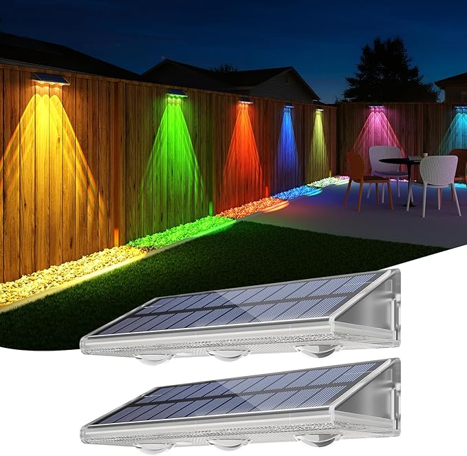 YiLaie Solar Fence Lights Outdoor - Warm White & RGB 6 Color, Solar Lights Outdoor IP67 Waterproof, Garden Lights | Lumora