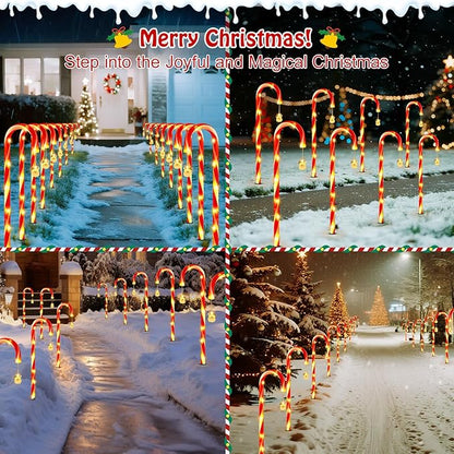 Lewondr 41" Solar Christmas Candy Cane Lights Outdoor, Upgraded Pathway Stake Lights, 8 Modes Control, 96 LED Beads, Waterproof Solar and Type-C Charging Outside Decor for Yard Patio Holiday, 8Pack