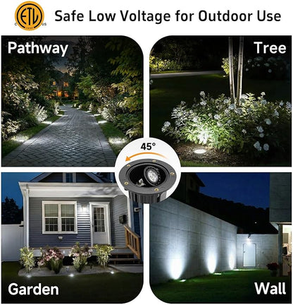 Gardenreet Well Lights Landscape LED - Brass Ip65 Low Voltage In-Ground Lighting, 12V Wired Replaceable Bulb Directional Fixture, Antique Bronze for Patio Lawn Yard with 5000K Daylight White MR16 Bulb
