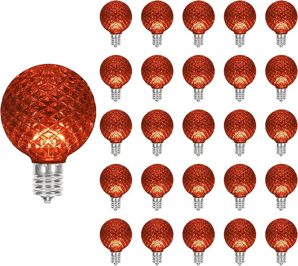 Holiday Bright Lights G50 Faceted Orange LED Bulbs - Waterproof Outdoor, Shatterproof Patio Decor Bulb (25 PK) | Lumora