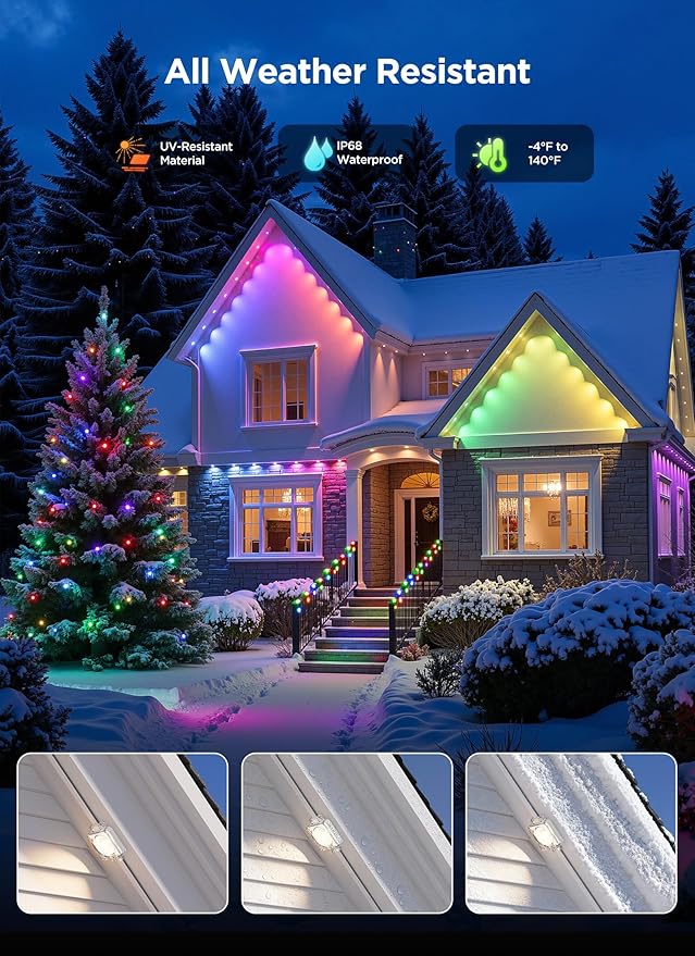 Permanent Outdoor Lights, 200FT with 128 Smart LED Lights, DIY Scene Mode, IP68 Waterproof Christmas Light for | Lumora