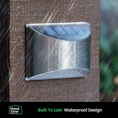 Home Zone Security Solar Wall Lights - Decorative Outdoor Solar Fence Post and Step Lights, Weatherproof with No Wiring Required, Stainless Steel (4-Pack) (ELJ9533V)
