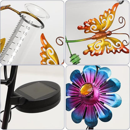 NUOBESTY Solar Outdoor Pathway Lights LED Solar Stake Lamp Butterfly Windmill Rain Gauge Lawn and Patio Decor