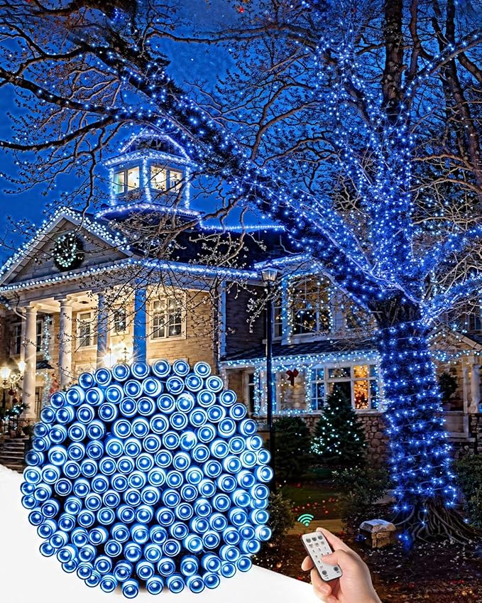 580 LED String Lights, 196FT Indoor Outdoor Fairy Lights, Waterproof Twinkle Christmas Decorations Lights with Remote for Bedroom Outside Tree Garden Patio Camping Wedding Party Décor, Blue