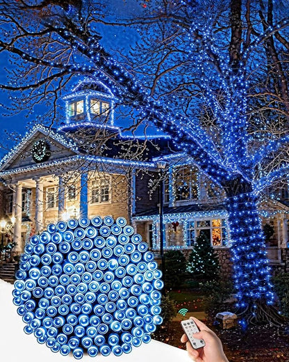 580 LED String Lights, 196FT Indoor Outdoor Fairy Lights, Waterproof Twinkle Christmas Decorations Lights with Remote for Bedroom Outside Tree Garden Patio Camping Wedding Party Décor, Blue