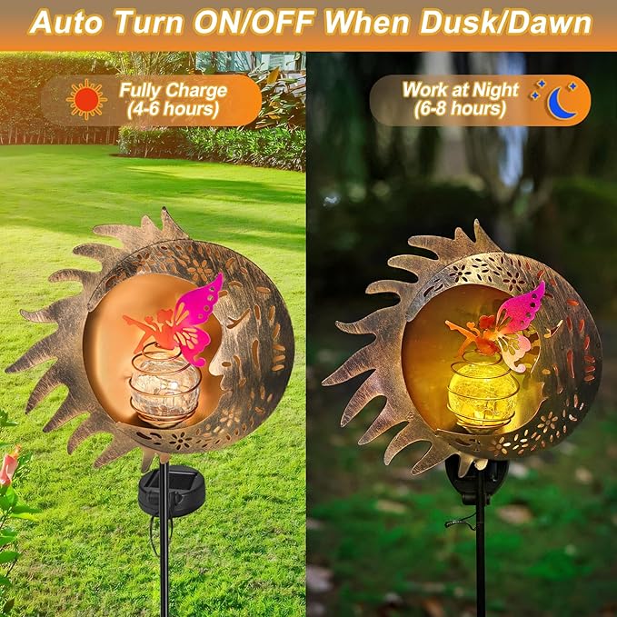 Garden Solar Lights Decor,Sun Moon Fairy Pathway Outdoor Stake Lights,Landscape Lights for Yard,Thanksgiving Day,Christmas Day,Valentine's Day Gift