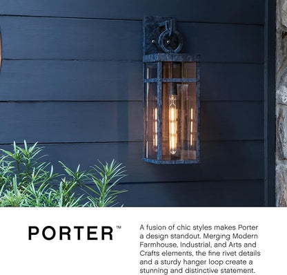Hinkley Porter 2805DZ Large Outdoor Wall Mount Lantern - Durable Aluminum Industrial + Arts and Crafts Style - Aged Zinc