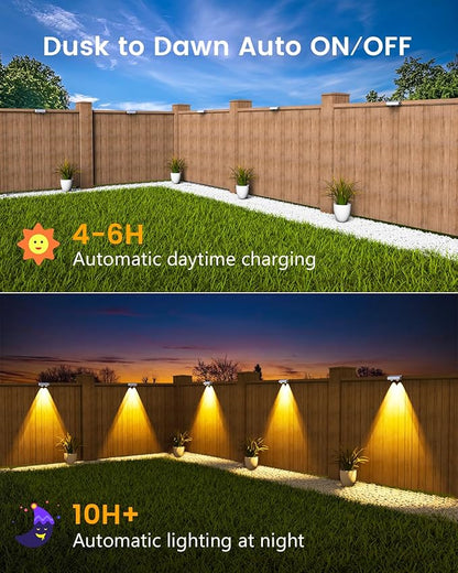 Solar Fence Lights Outdoor Waterproof, 80 Lumens Solar Lights for Fence with Warm White & RGB 8 Colors,Outdoor Solar Light for Deck, Patio, Backyard, Fence, Railing (12-Pack-White)