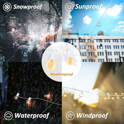 White String Lights Outdoor 200FT Led Globe G40 Patio Lights for Outside with 104 Shatterproof Bulbs Bistro Lights for Wedding Gazebo Pergola, White Wire String Lights 2Pack x 100FT
