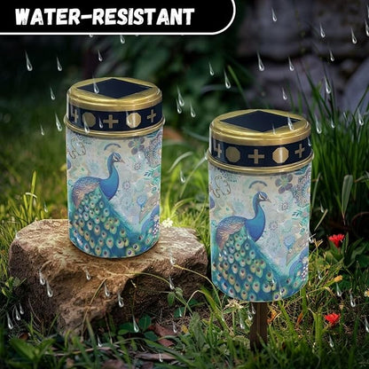 ZOUTAIRONG Solar Light for Cemetery Grave 4 Pack Solar Garden Lights Solar Lights Outdoor Pathway Solar Pathway Lights Outdoor Cemetery Solar Lights for Grave Solar Lights Peacock