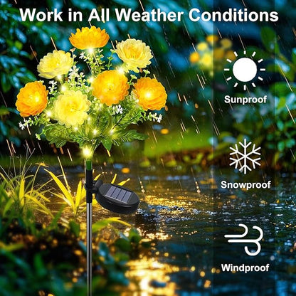 2 Pack Solar Flower Lights Outdoor - 14 Blooming Waterproof Snow Lotus Garden Lights for Patio, Yard, Pathway, and Landscape Decoration - Auto On/Off, IP65