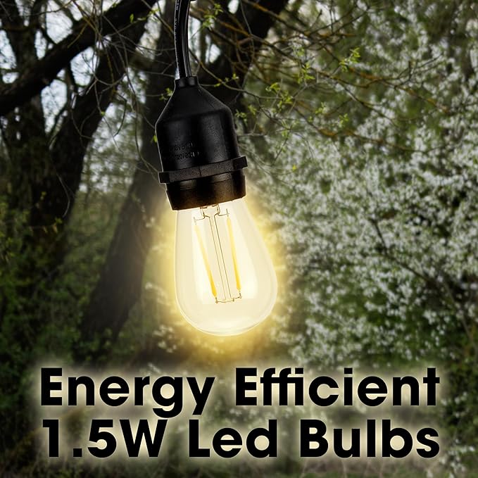 Holiday Lighting Outlet LED Outdoor Patio Lights | 46-Foot Hanging Outdoor String Lights | Includes 16 Dimmable 1.5 | Lumora