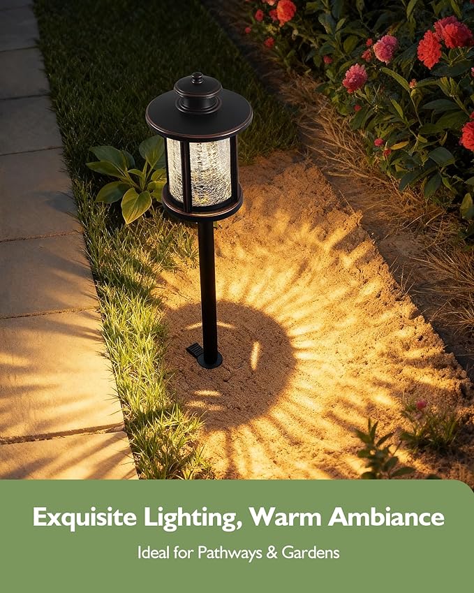 LITFIT Low Voltage Landscape Lighting, 12V 3.4W 155LM 3000K Outdoor Path Lights with Connectors, Crackled Shade | Lumora