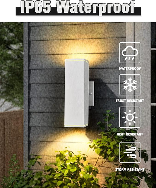 Ken & Ricky Outdoor Wall Light Fixture,Exterior Lighting Fixtures,Modern Sconce Lights for Porch Patio Garage Front Door (White,Square,No Sensor,1PK)