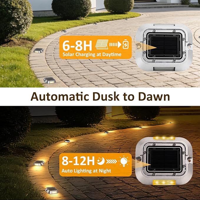 Solar Driveway Lights for Outside, 6 Pack Outdoor Waterproof Solar Deck Lights, 3000K Warm White, Automatic Garden | Lumora