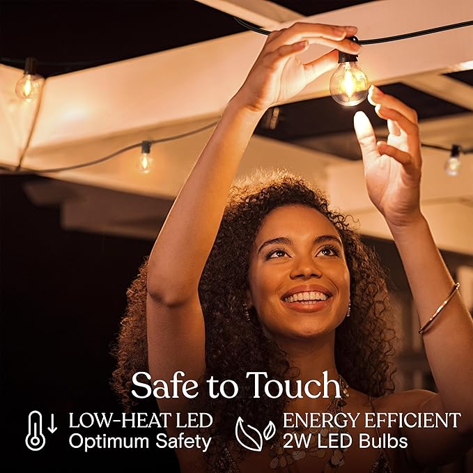 Brightech Bundle: Ambience Pro Waterproof LED Outdoor String Lights - 26 Ft 12 Bulbs, 1W Vintage Edison, Warm White Black + Outdoor Dimmer Plug