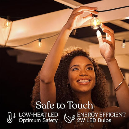 Brightech Bundle: Ambience Pro Waterproof LED Outdoor String Lights - 26 Ft 12 Bulbs, 1W Vintage Edison, Warm White Black + Outdoor Dimmer Plug