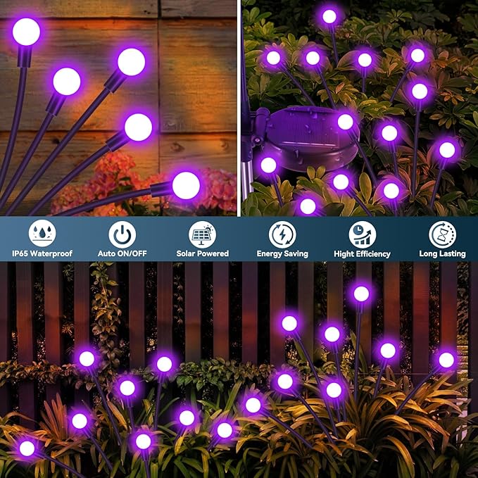 Solar Garden Lights Outdoor Waterproof, 2 Pack 16 LED Swaying Firefly Lights Outdoor Decor Light for Pathway Party Christmas Decoration, Unique Gifts for Women, Purple