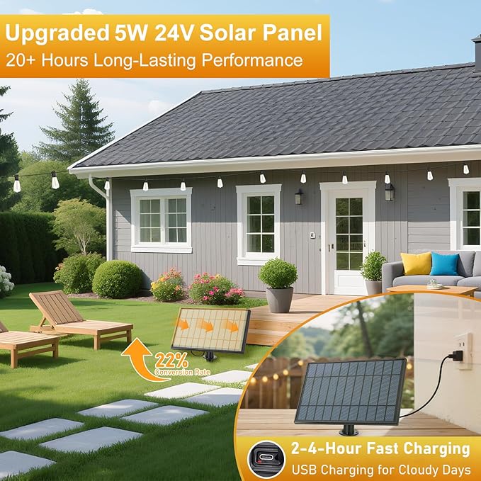 100FT Outdoor Solar String Lights with Remote, USB Rechargeable LED Patio Lights with 52 Timer Dimmable ST38 Edison | Lumora