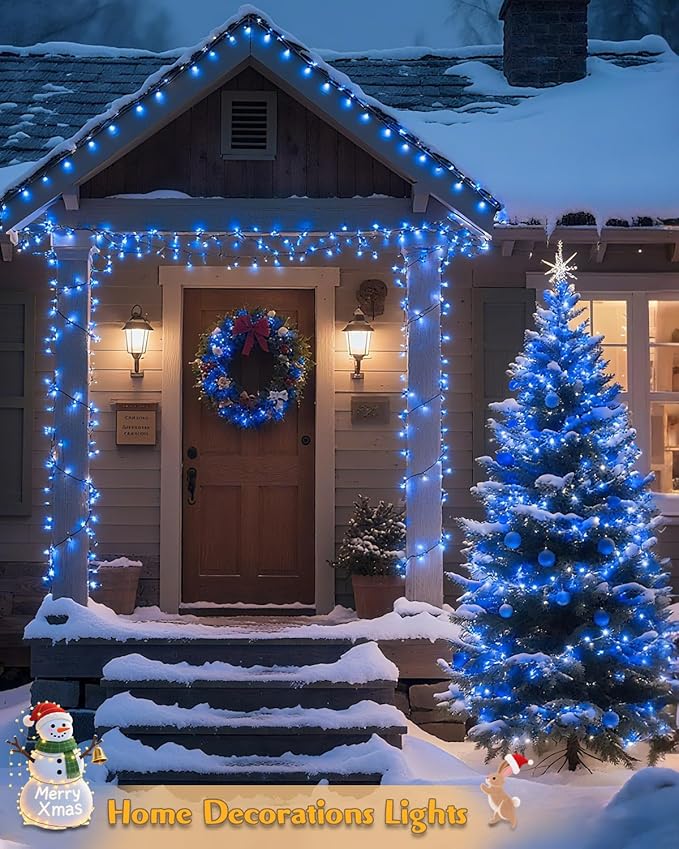 580 LED String Lights, 196FT Indoor Outdoor Fairy Lights, Waterproof Twinkle Christmas Decorations Lights with Remote for Bedroom Outside Tree Garden Patio Camping Wedding Party Décor, Blue