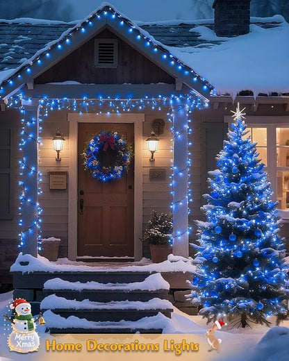 580 LED String Lights, 196FT Indoor Outdoor Fairy Lights, Waterproof Twinkle Christmas Decorations Lights with Remote for Bedroom Outside Tree Garden Patio Camping Wedding Party Décor, Blue