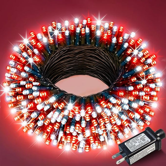 66FT 200 LED Christmas Lights Outdoor, Plug in Christmas String Lights with 8 Modes Waterproof, Connectable Green Wire Twinkle Light for Indoor Patio Garden Xmas Party Decorations, Red and White