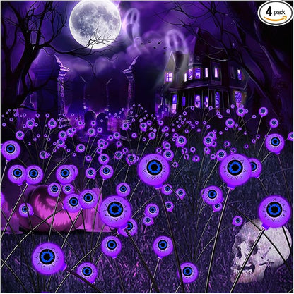 hyrion Halloween Decorations Outdoor Solar Eyeball Lights, 4 Packs 24LED Scary Eyeball Swaying Firefly Lights, 8 Mode Waterproof Purple Halloween for Outside Path Yard Garden Lawn